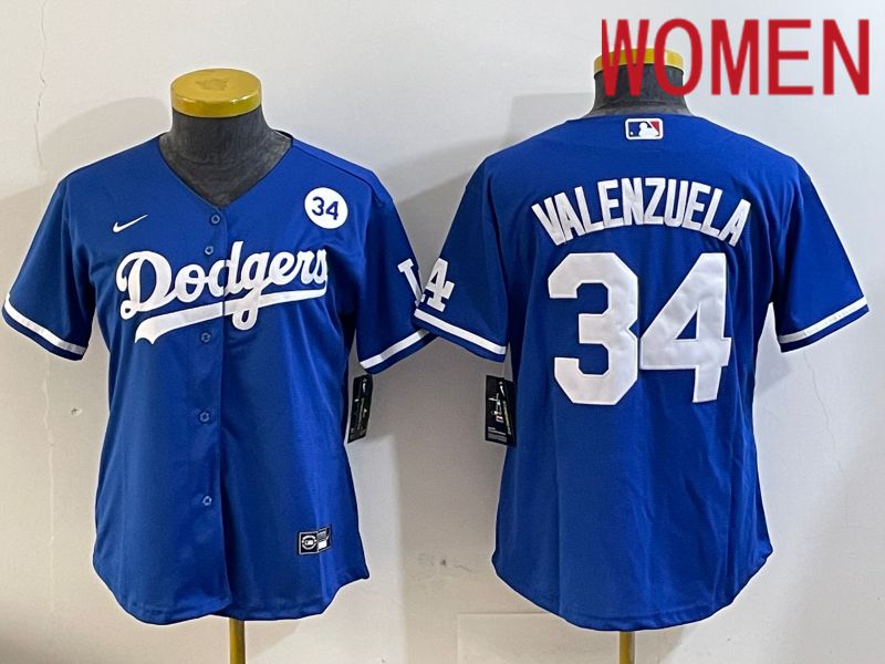 Women Los Angeles Dodgers 34 Valenzuela 2024 blue jersey 2024112013